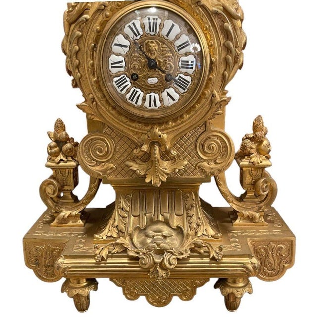 Large 19th Century French Doré Bronze Clock Garniture Marked Jules Graux, Paris. For Sale - Image 13 of 16