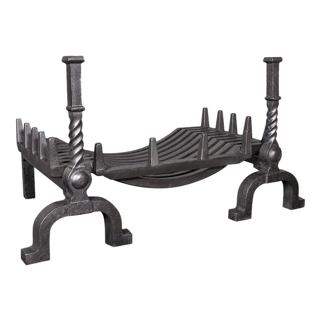 Antique Fireplace Set, English Cast Iron, Fire Basket, Andirons, Edwardian, 1910 For Sale