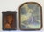 A beautifully evocative pair of early 20th-century religious portraits, this antique devotional set presents two distinct...