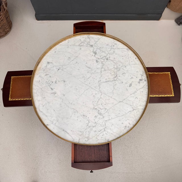 French Louis XVI Style Bouillotte Table with Marble Top and Leather Slides, 1920s For Sale - Image 15 of 18