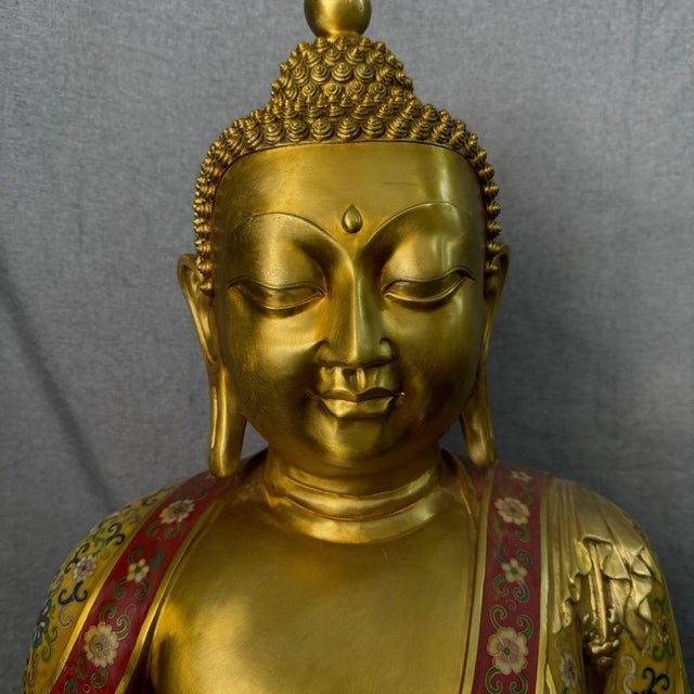 Monumental Cloisonné Enamel Three Buddha Altar Set | Chairish