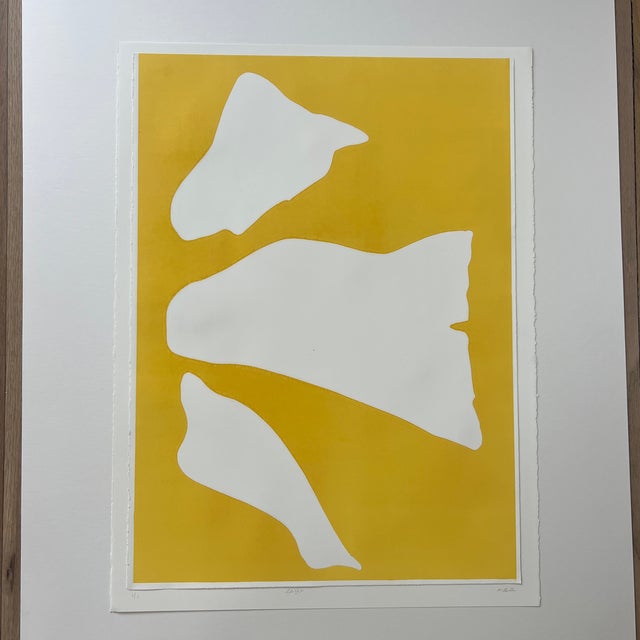 Abstract Original Signed 2025 Abstract Monotype Artwork “Flight” Sunny Yellow, Unframed For Sale - Image 3 of 5