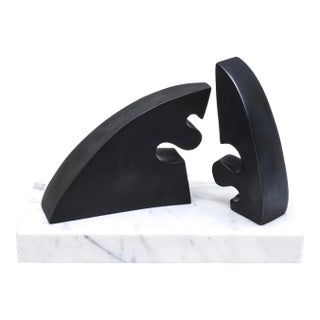 Vintage Abstract Signed Jean Arp Style Bronze Sculpture on White Carrara Marble Base For Sale