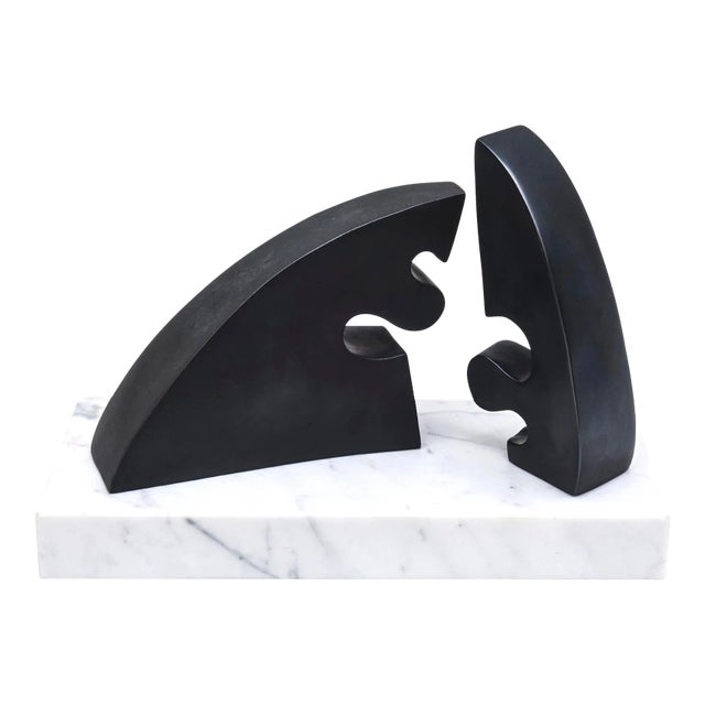 Vintage Abstract Signed Jean Arp Style Bronze Sculpture on White Carrara Marble Base For Sale