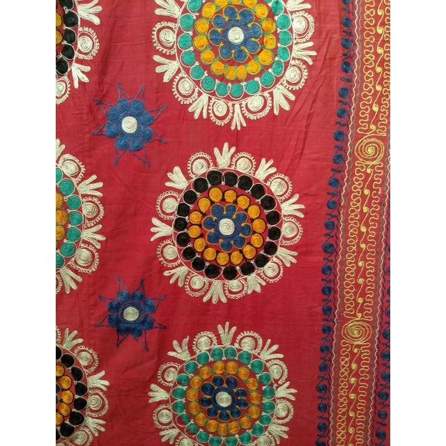 Vintage Uzbek Suzani Silk Embroidery Textile For Sale - Image 4 of 7