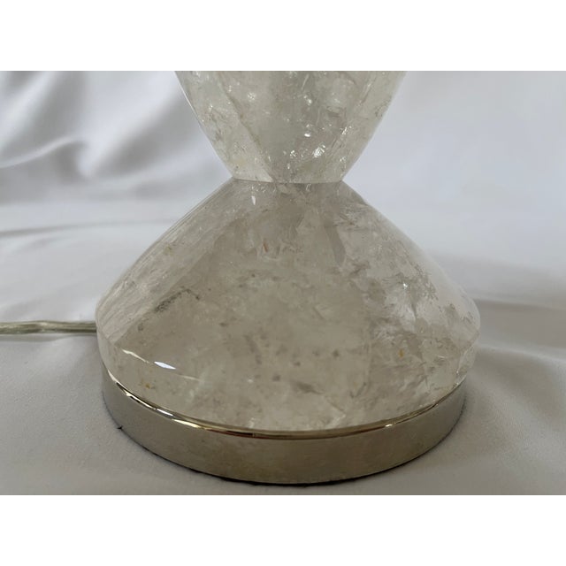 Metal Hand Carved and Polished Solid Rock Crystal Stacked Lamps With Nickel Hardware - a Pair For Sale - Image 7 of 8