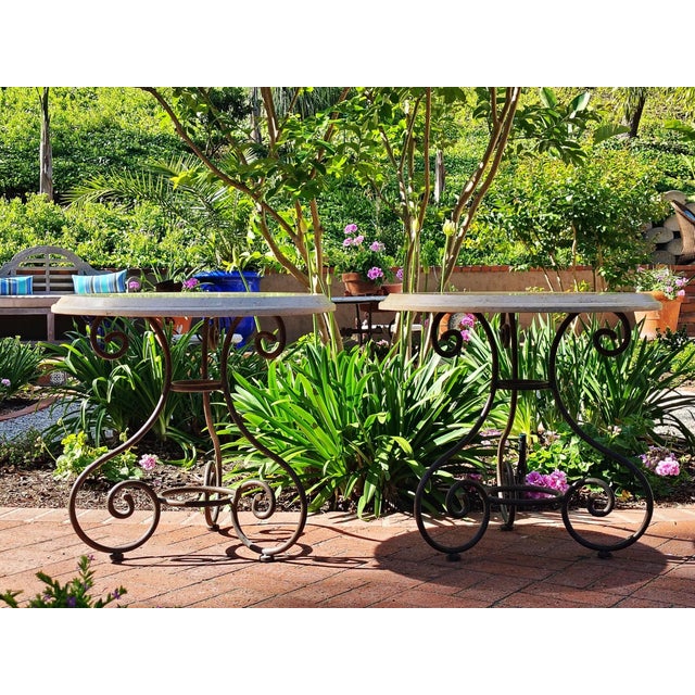These beautiful outdoor stone tables are custom made. The tops are made of travertine stones, and the bases are made with...