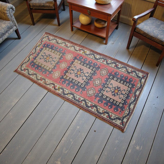 Rustic 1970s Hand Knotted Door Mat, Entryway Rug, Bath Mat, Kitchen Decor, Small Rug, Turkish Rug - 1′10″ × 3′10″ For Sale - Image 3 of 13