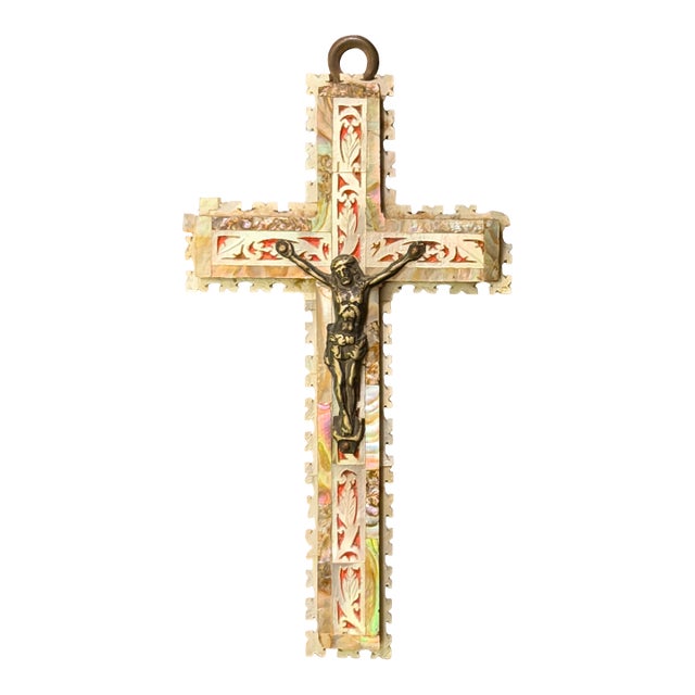 Exquisite Antique Crucifix With Mother-of-Pearl Intricate Carving. For Sale