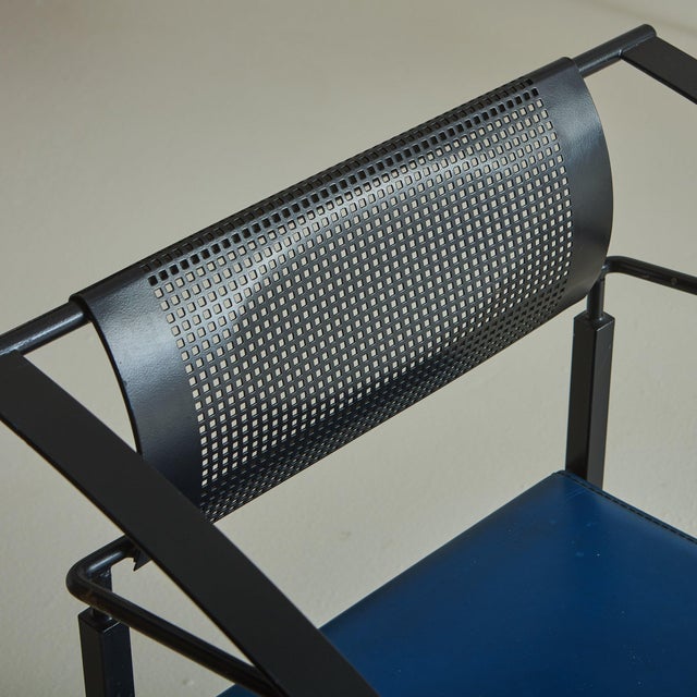 Blue Iron ‘Carrè Vi’ Chairs in Blue Leather by Fly Line, Italy 1990s For Sale - Image 8 of 11