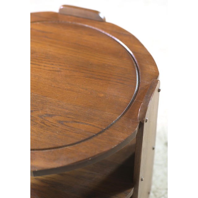 Vintage Art Deco 25.5 In. Round Oak Side Table For Sale - Image 4 of 5