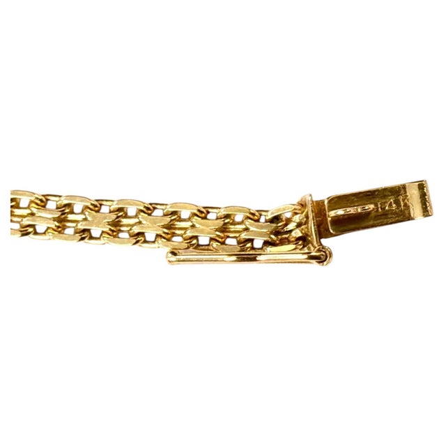 Metal 14k Yellow Gold Marquise Sapphire & Diamond Openwork Bracelet Vintage For Sale - Image 7 of 10