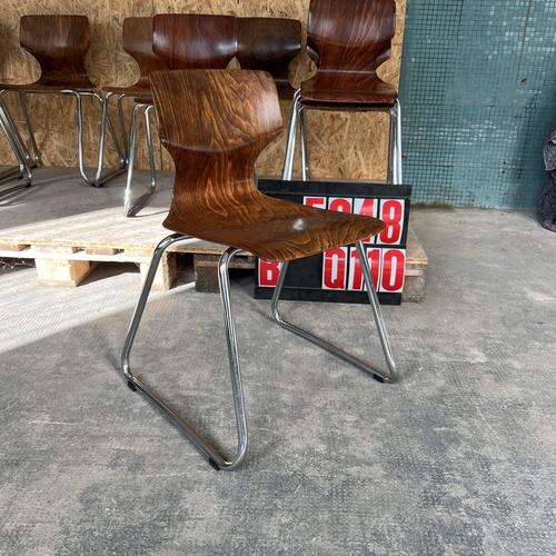 1960’s Laminated Light Hardwood Chrome Dining Chairs. Pagholz is an interesting West German company that perfected the...