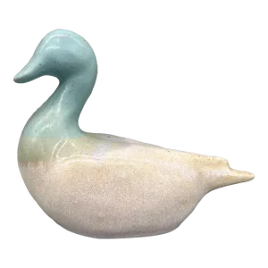Contemporary Studio Pottery Blue, Pink and Tan Ceramic Duck Figure
