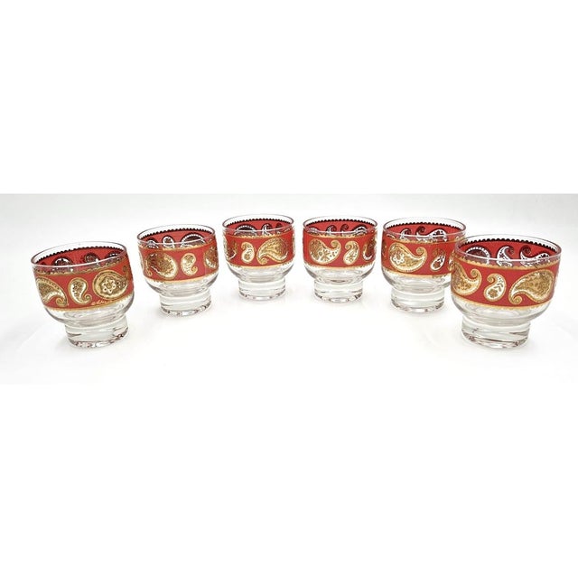 Superb Culver Red Paisley 22k Gold Glassware Set of 6 Mid Century 1960s For Sale - Image 9 of 10