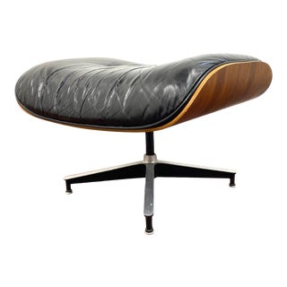 1970s Black Leather Eames Ottoman 671 For Sale