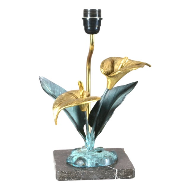 Vintage Brass Flower Lamp For Sale