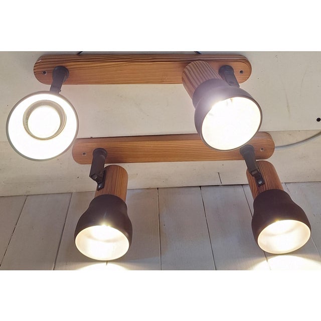 Metal Vintage Spotlight Strips with Pine Wood and Brown Metal Reflector from Hustadt-Leuchten, 1980s, Set of 2 For Sale - Image 7 of 9