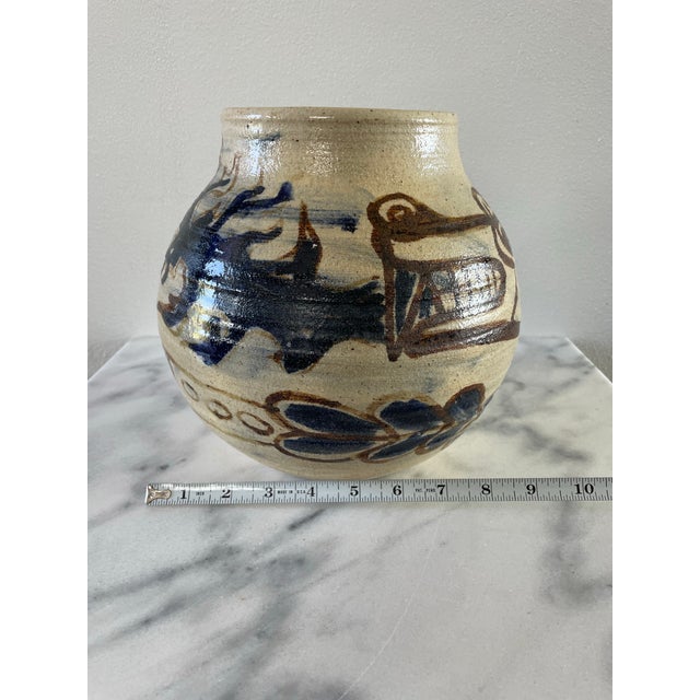 Tan Mid 20th Century Rustic Glazed Stoneware Pot With Dragon Motif For Sale - Image 8 of 10
