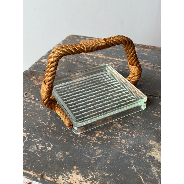 Adrien Audoux and Frida Minet Vintage Cast Glass Vide Poche With Rope Handle Attributed to Audoux Minet, Circa 1960s For Sale - Image 4 of 12