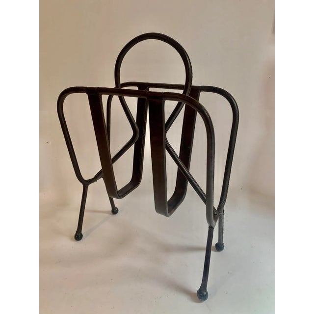 Mid-Century Modern Jacques Adnet Leather Magazine Rack For Sale - Image 3 of 11