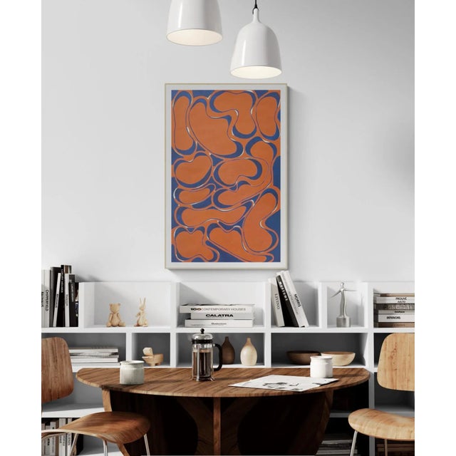 Paper Abstract Painting With Burnt Orange and Navy Blue For Sale - Image 7 of 7