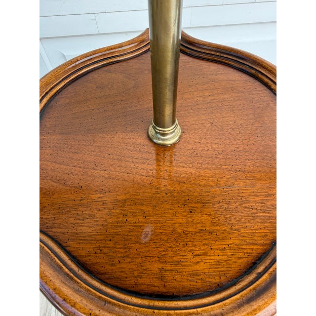 Brown Mid 20th Century Tiered Wood Floor Lamp With Ornate Gold Filigree Shade For Sale - Image 8 of 12