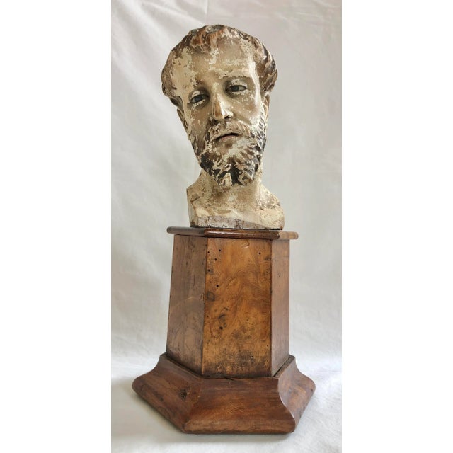 Mid 18th Century 18th Century Spanish Colonial Carved Wooden Head of a Saint For Sale - Image 5 of 10