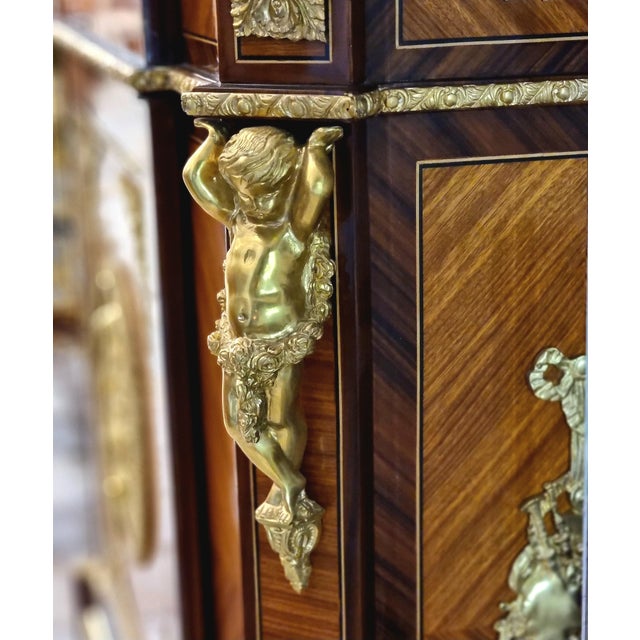 Grand French Louis XVI Style Cabinet – Rich Wood Finish With Gold Leaf & Ornate Bronze Details For Sale - Image 4 of 4