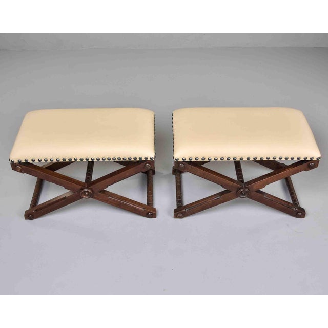 Early 20th Century French Stools or Benches With New Leather - Pair For Sale - Image 12 of 12