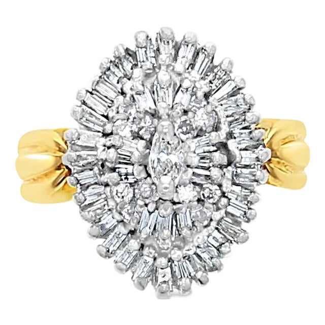 Marquise & Tapered Baguetted Diamond Ring, Size 9 For Sale