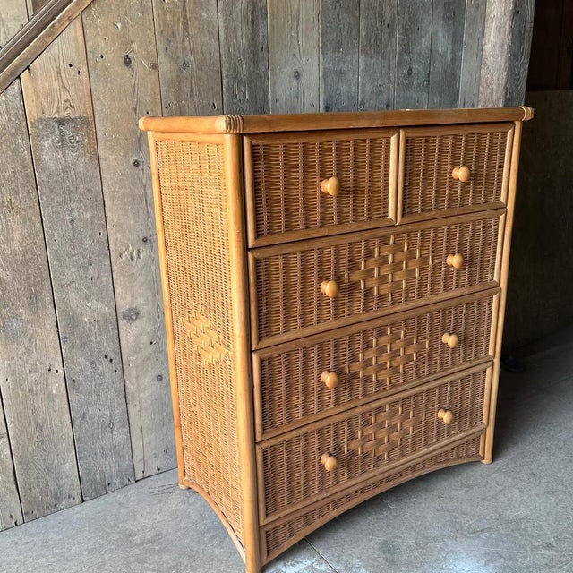 Brown Wicker Chest of 5 Drawers For Sale - Image 8 of 8