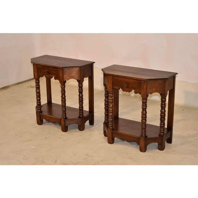 Brown Pair of Edwardian English Oak Side Tables, Circa 1900 For Sale - Image 8 of 10