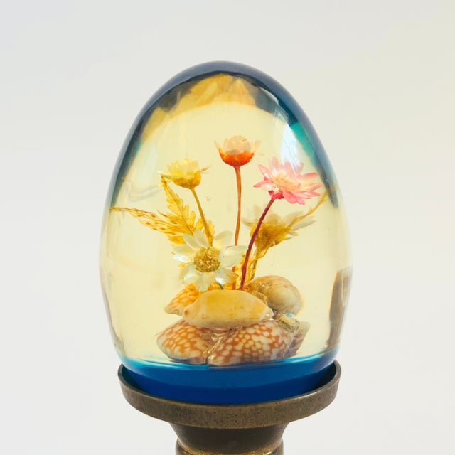 Boho Chic Lucite Egg on Brass Stand For Sale - Image 3 of 6