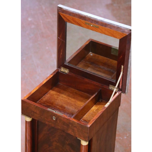 19th Century French Empire Marble Top Carved Walnut Vanity Cabinet With Mirror For Sale - Image 12 of 12