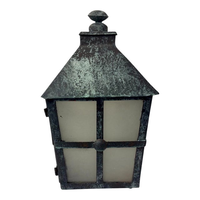 Vintage-Style Outdoor Candle Lantern With Verdigris Patina For Sale