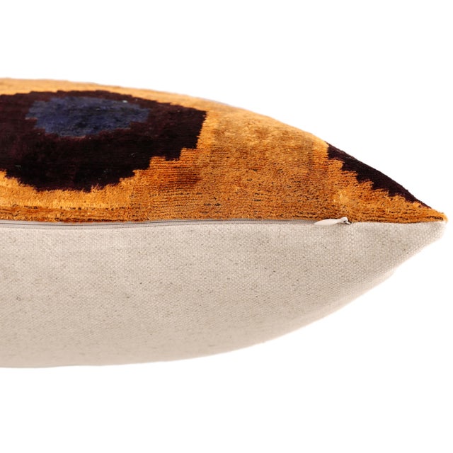 Textile Luxury Handwoven Silk Velvet Ikat Throw Pillow 20x20 Inch | Organic Vegetable Dyed For Sale - Image 7 of 8