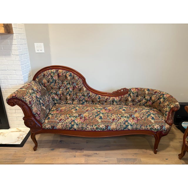 Victorian 1960s Kimball Reproduction Victorian Chaise and Couch Set For Sale - Image 3 of 11