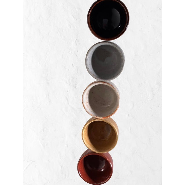 Late 20th Century Late 20th Century Japanese Studio Pottery Yunomi & Sake Cups in Earth Tone Glazes - Set of 5 For Sale - Image 5 of 9