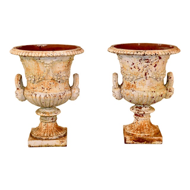 Pair of 19th Century Cast Iron Planters For Sale