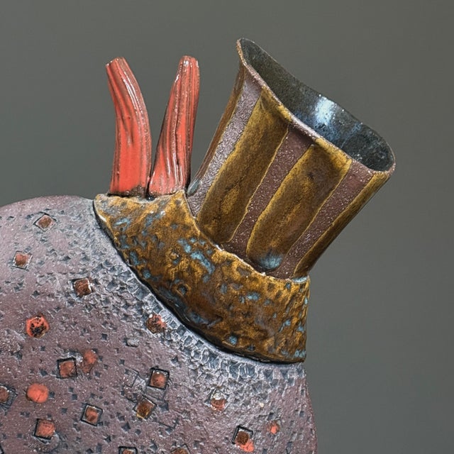 Vintage Postmodernist Hand Built Surrealist Ceramic Vessel For Sale - Image 4 of 7