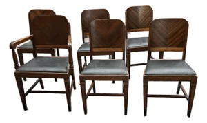 1930s Art Deco Waterfall Walnut Dining Chairs - Set of 6