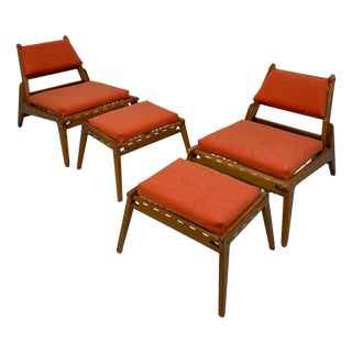 Vintage Hunting Lounge Chairs with Ottomans by Heinz Heger for PGH Annaberg-Buchholz, 1960s, Set of 4 For Sale