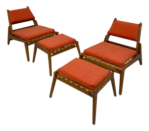 Vintage Hunting Lounge Chairs with Ottomans by Heinz Heger for PGH Annaberg-Buchholz, 1960s, Set of 4