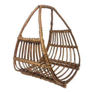 Franco Albini Attributed Rattan Magazine Rack For Sale