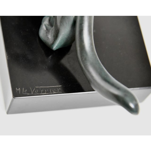 Max Le Verrier, Art Deco Uganda Panther Sculpture, 1930, Metal on Marble Base For Sale - Image 9 of 12