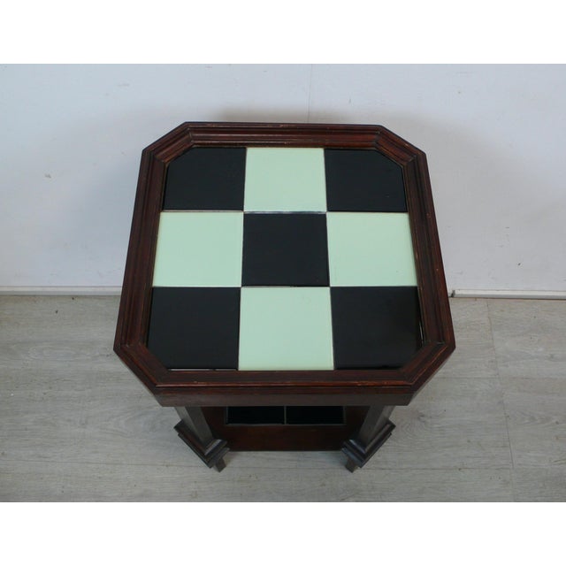 Art Deco Side Table in Nutwood with Ceramic Tiles in Black and Mint, 1890s For Sale - Image 4 of 5