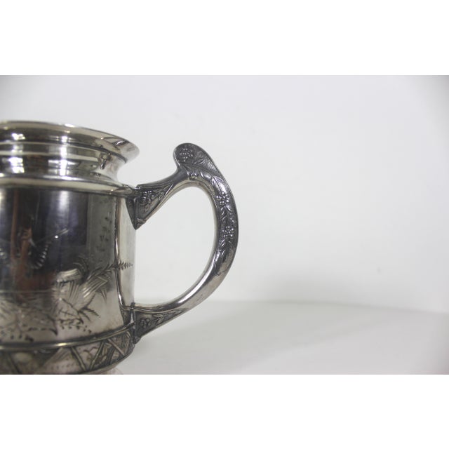 Antique Quadruple Silver Plate Pitcher Creamer Vase Hartford Etched Bird For Sale - Image 6 of 16