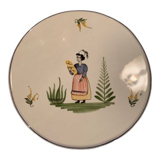 Vintage French Faience Trivet Breton Woman For Sale