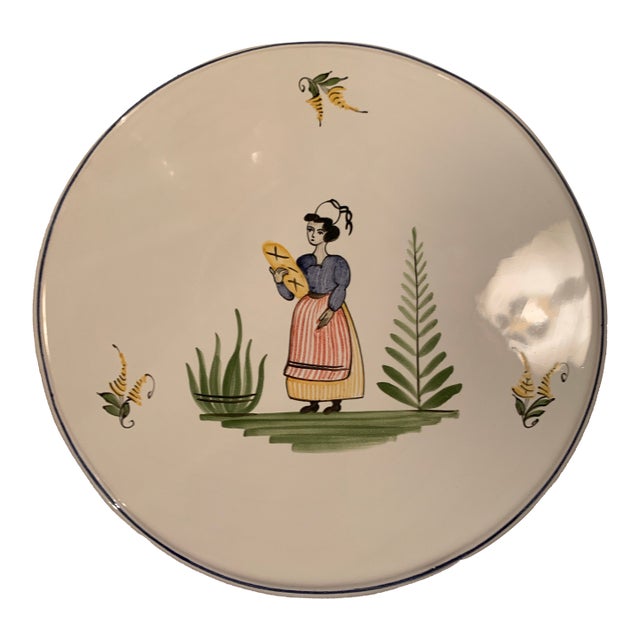 Vintage Hand Painted French Faience Wall Plaque or Trivet For Sale